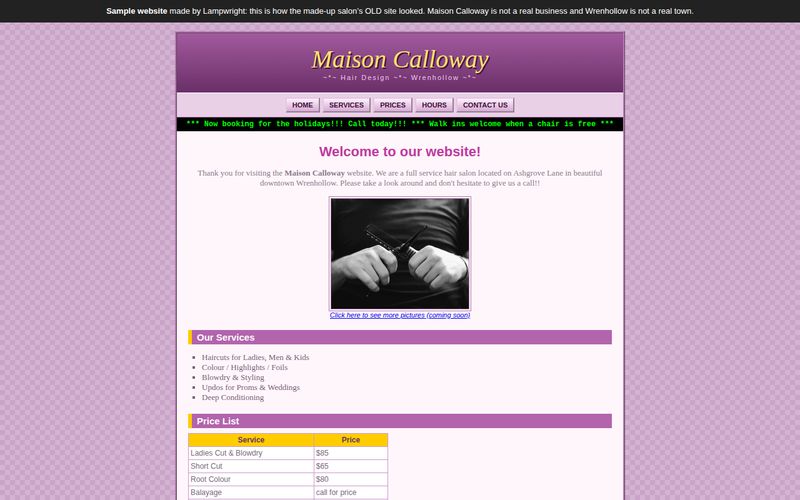 The old-style Maison Calloway sample website