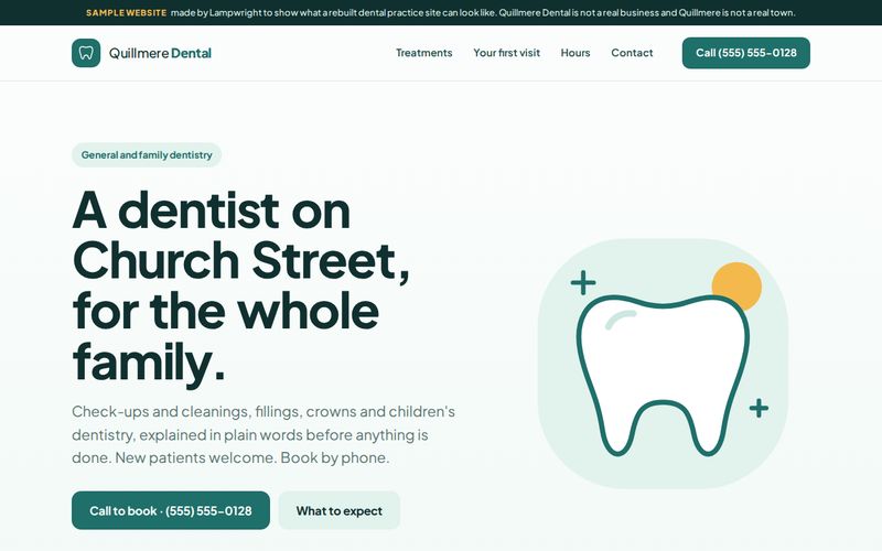 The first screen of the Quillmere Dental sample website
