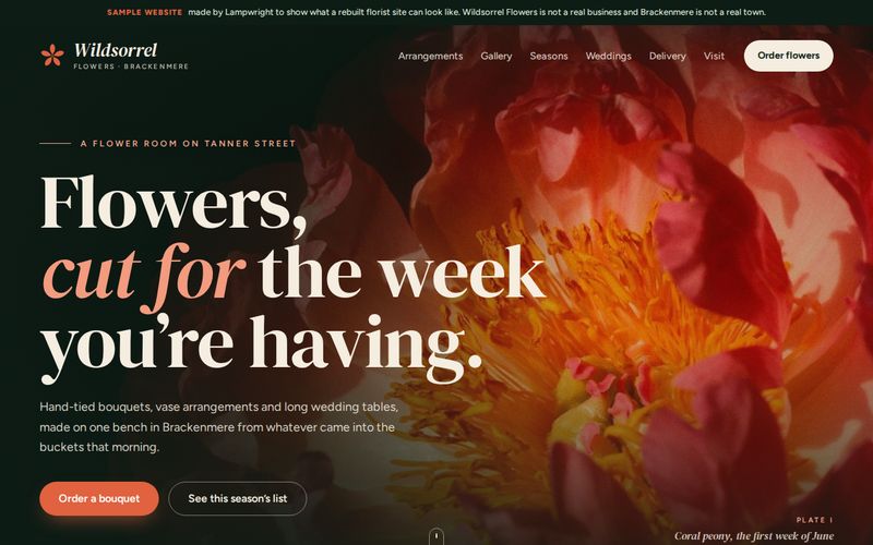 The first screen of the Wildsorrel Flowers sample website